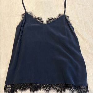 L'AGENCE Navy Silk Lace Trim Camisole